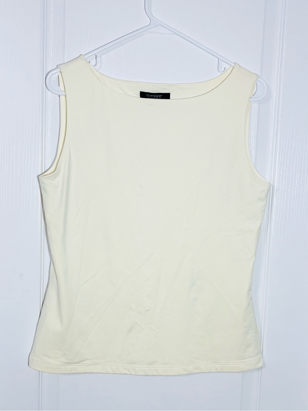 Y2K VTG Karen Kane Made In USA Stretch Knit Sleeveless Shell Top Ivory Sz Large